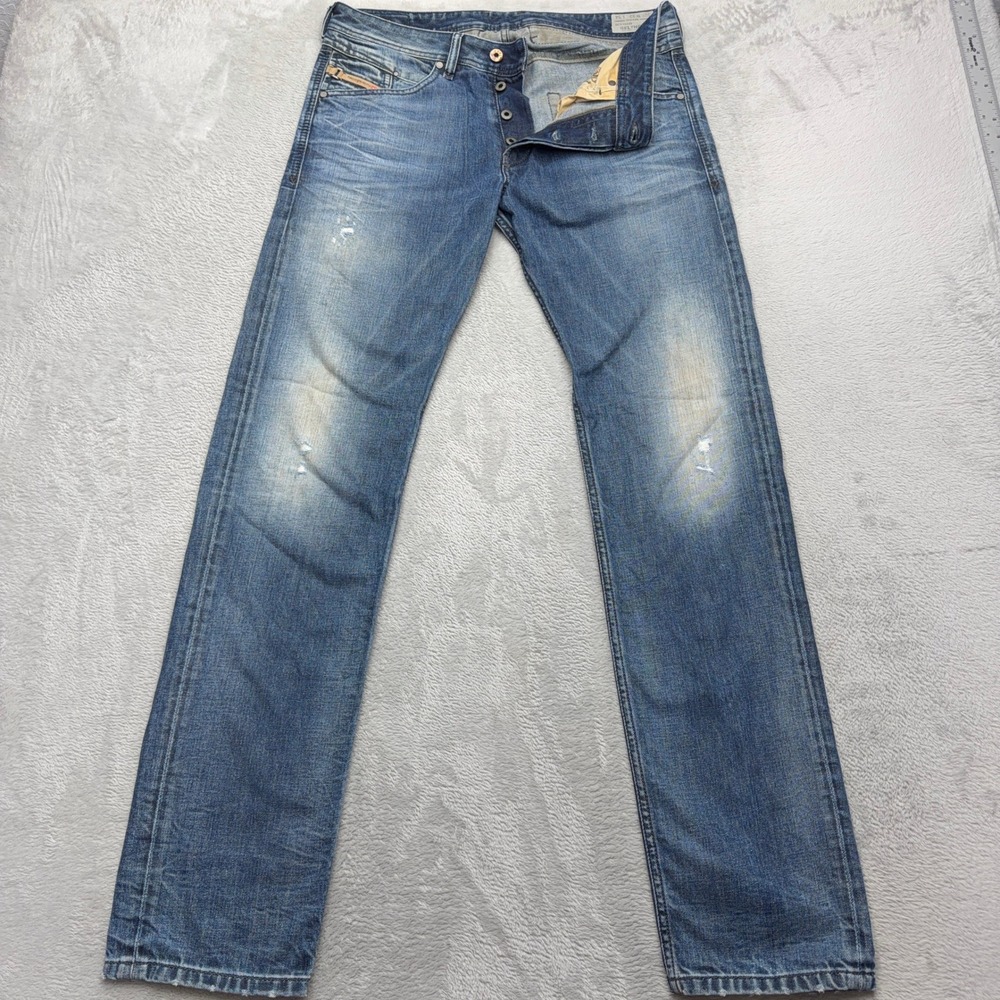 Diesel Jeans Mens 32 Blue Belther Regular Slim Tapered Denim Wash 0843S